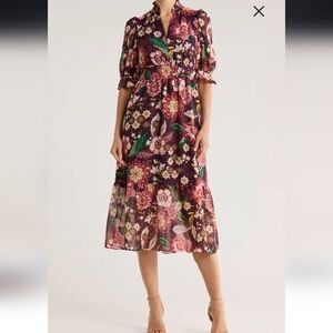 Eliza J Purple Floral Midi Skirt